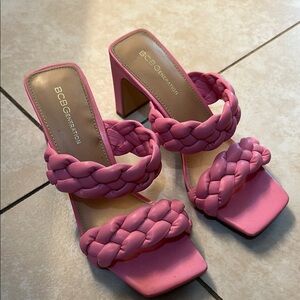 BCBGeneration Pink Braided Block Heel Sandals